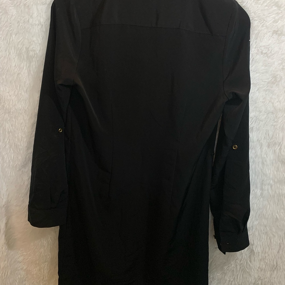Women's Shirt Dress Role Up Long  Sleeve Pockets, ￼ Shirtdress Black M - Picture 5 of 8